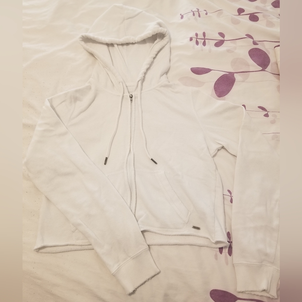 Hollister - White Cropped Hoodie with Zipper